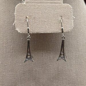 Sterling Silver Eiffel Tower Dangle Earrings 925 Paris France Leverback